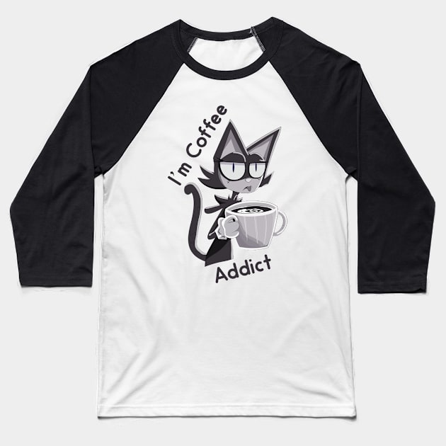 Funny Cocky Cat Addicted With Coffee Baseball T-Shirt by AnimeTee